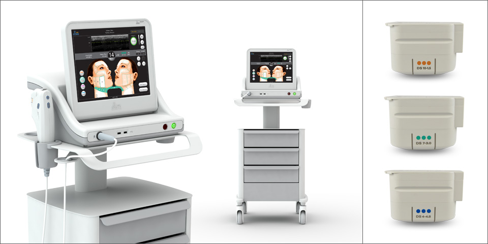 The Ulthera System has 4 components: control unit, handpiece, cart & transducers